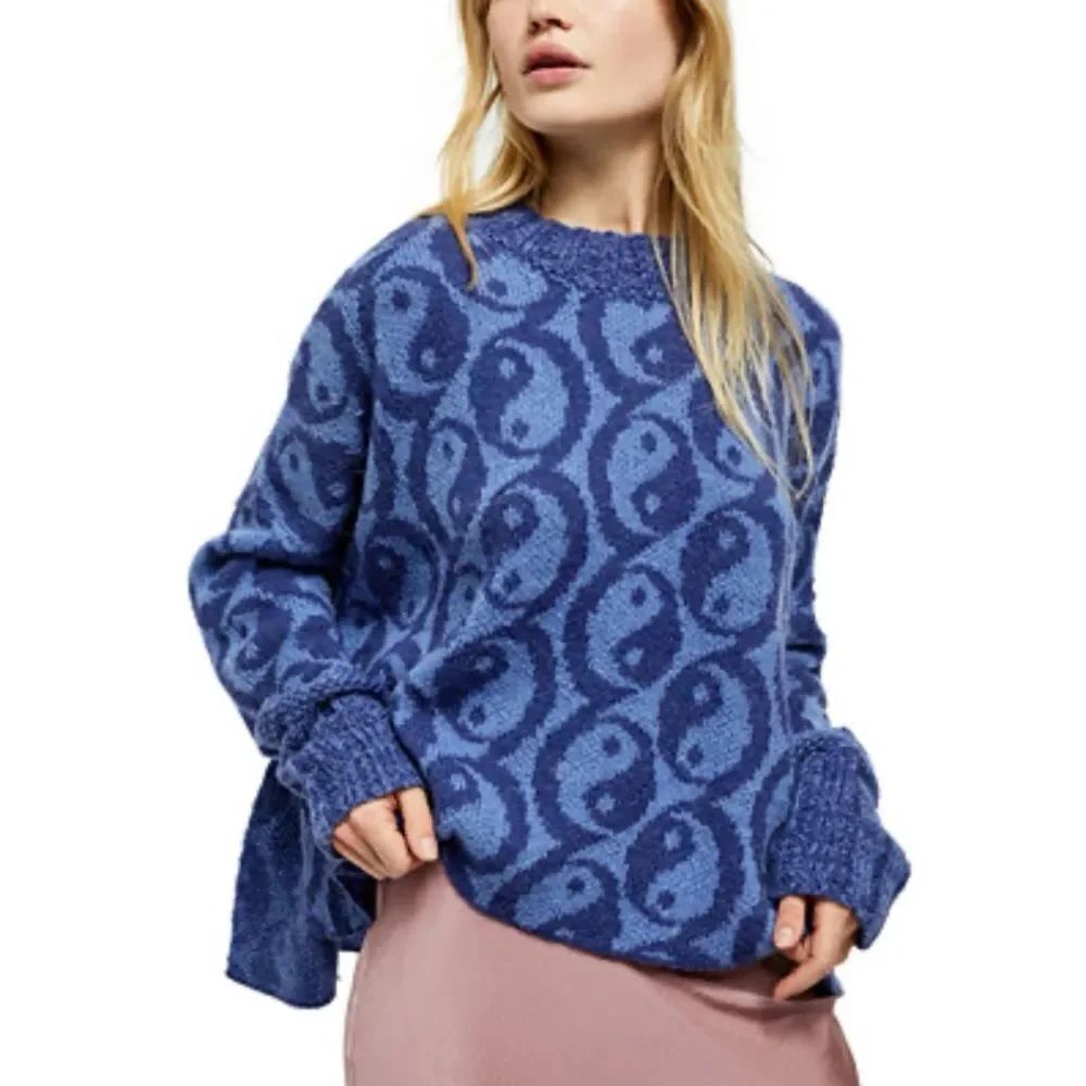 Free People Yin Yang Mock Neck Sweater Blue S NWOT